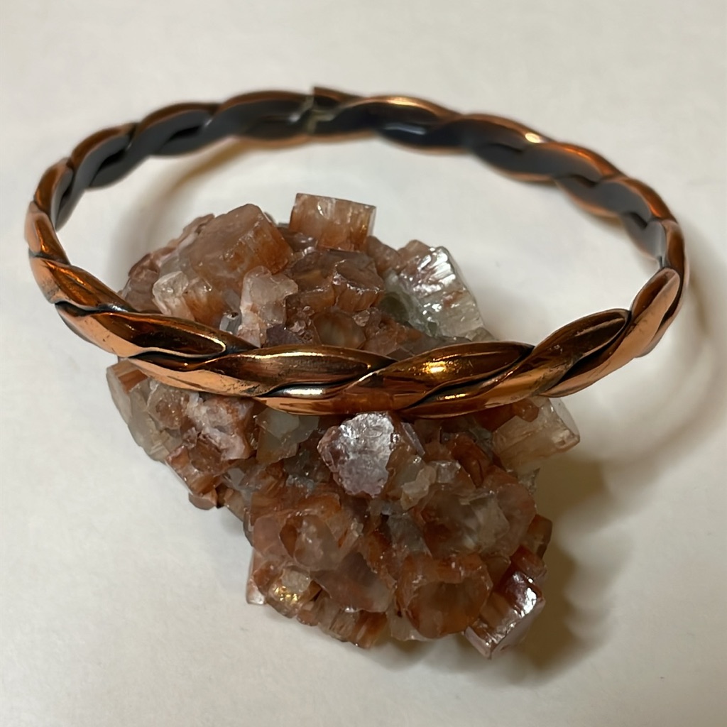 Vintage Braided Copper Flattened Handmade Unisex Bangle Bracelet